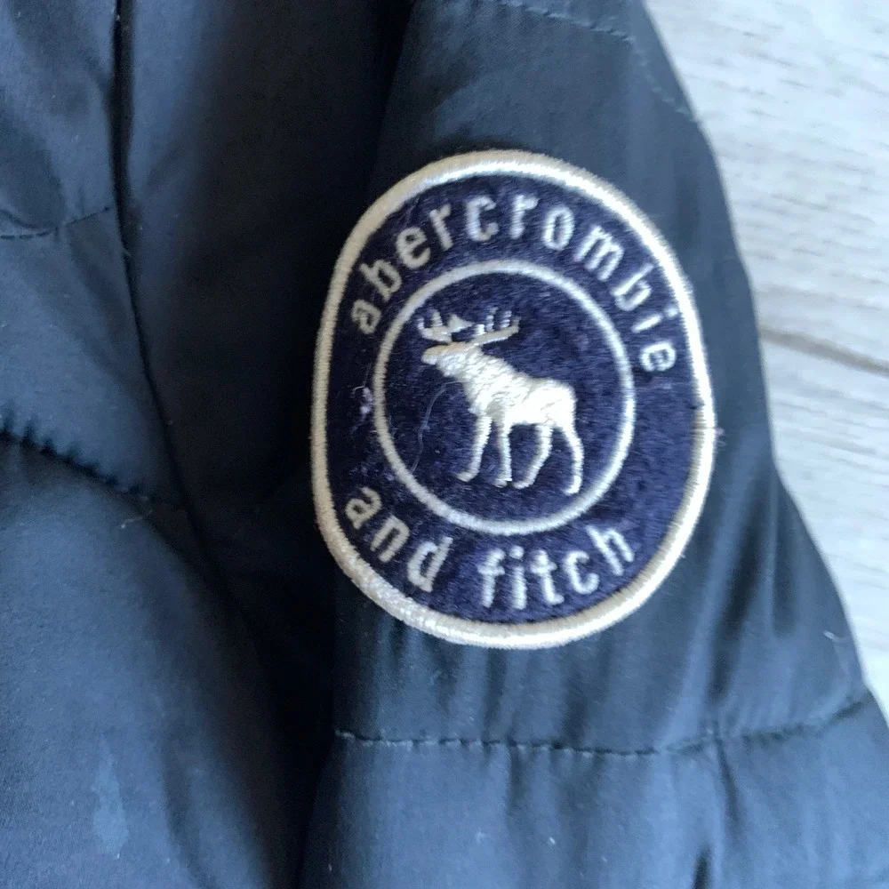 Abercrombie Kids Puffer Jacket Navy‎ Blue Neon Pink Fleece Lined Hooded XL